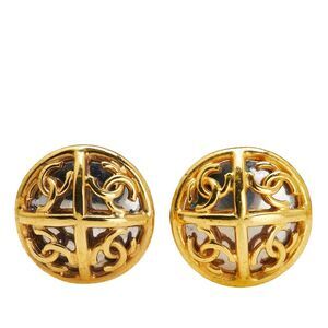 Chanel Gold Plated And Silver Plated Cc Round Clip On Earrings